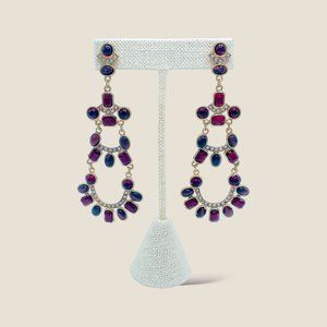 NEW Badgley Mischka Red Garnet Stone Gold Chandelier Bohemian Statement Earring